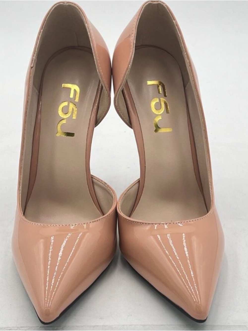 FSJ Nude Patent Pointed-Toe Stiletto Pumps Size 6.5